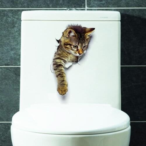 Cute 3D Cat Wall Sticker Bathroom Toilet Living Room Home Decor Decal Background PVC Wall Stickers AA