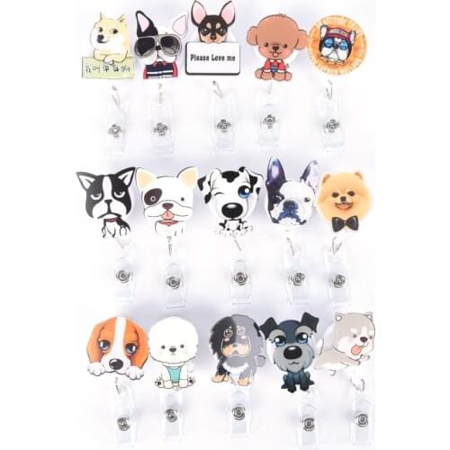 Mini Cartoon Dog Retractable Badge Reel The New Student Nurse ID Name Card Badge Holder Office Supplies