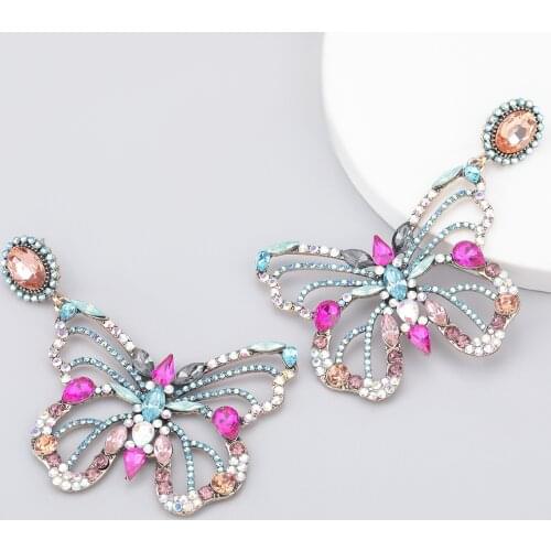 Fashion Exaggerate Colorful Crystal Butterfly Big Dangle Earrings Wedding Party Jewelry For Women Trendy Statement Drop Earrings