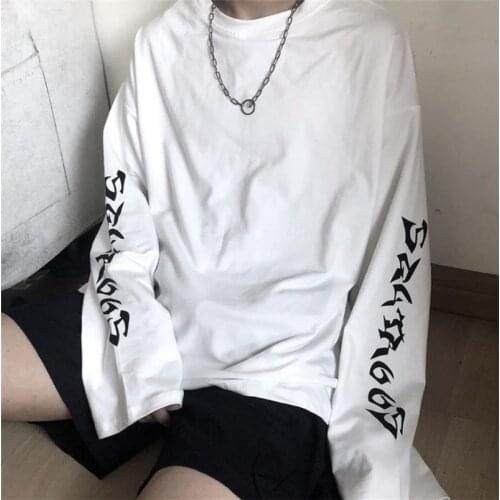 Japan Men Casual Tshirt Cool Printed High Street Harajuku Sweatshirt Male Cool AutumnSpring Male T-shirt Letter Cartoon Tee Tops
