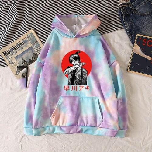 Men Harajuku Chainsaw Man Hoodie 2021 New Fashion Tie Dye Costume Loose Pullover Sweatshirt Casual Tops