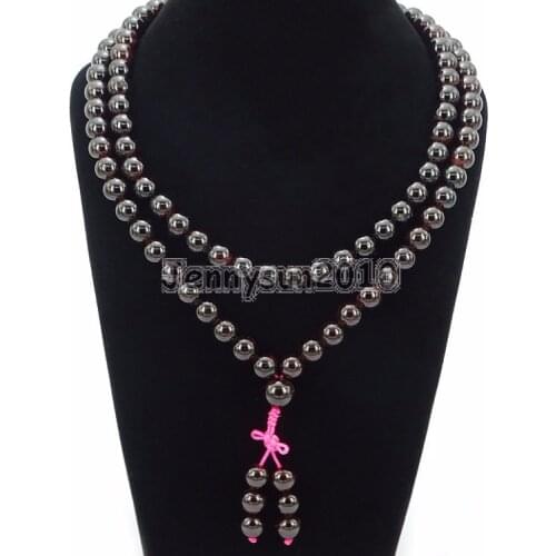 Natural Garnet 10mm Gems Stone Buddhist 108 Bead Prayer Mala Long Necklace Multi-Purpose Bracelet Necklace 5Strands/Pack
