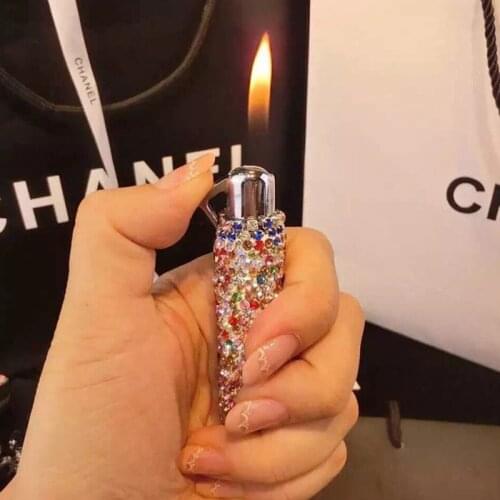 New DIY Rhinestone Creative Windproof Refillable Butane Lighter Girl Compact Portable Diamond-studded Lighter Dropship Suppliers