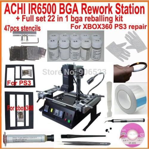 New full set ACHI IR6500 BGA rework station + 22 in 1 bga reballing kit for xbox360 ps3 bga stencils 47pcs game consoles