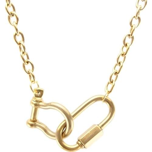 100% Stainless Steel Carabiner Necklace For Women Men Gold/Silver Color Metal Carabiner Buckle Clasp Choker