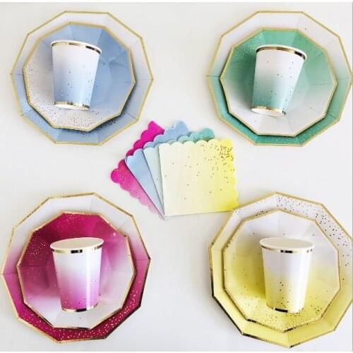 Gradual Decagonal Disposable Tableware Set Paper Towel Paper Cup Paper Plate Birthday Party Holiday Celebration