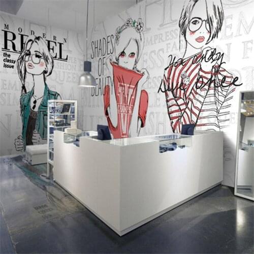 Beibehang PVC English graffiti girl fashion perfume shop mall clothing store large mural wallpaper Restaurants Custom sizes