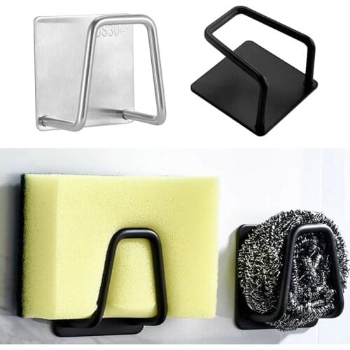 Kitchen Sponges Holder Self Adhesive Sink Sponges Drain Drying Rack 304 Stainless Steel Storage Holder Kitchen Sink Accessories