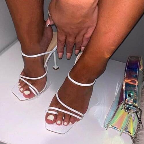 2021 Summer Womens Sexy High Heels Sandals Female Square Toe Solid Color Women Open Toe Casual Sandals Ladies Comfortable Shoes