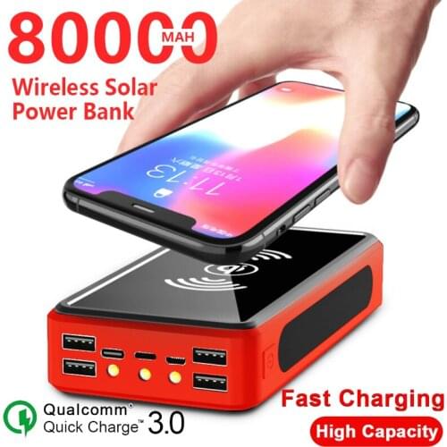 Sem fio 80000mah power bank carregamento de grande capacidade painel de bateria solar com 4usb porta de saída carregador para ip