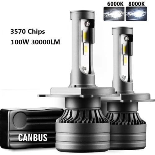 2Pcs H4 LED 30000LM 100W Car Light CANBUS H4 H7 H8 H11 H1 9005 9006 HB3 HB4 LED Headlight for Car Lamp Turbo Bulbs Auto