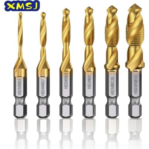 Titanium Plated Hex Shank HSS Screw Thread Metric Tap Drill Bits Screw Machine Compound M3 M4 M5 M6 M8 M10 Hand Tools