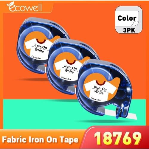 Ecowell 3PK Fabric Iron on Label 18769 18768 18771 Black on White for Dymo LetraTag tape for LT-100H LT-100T 2000 label maker