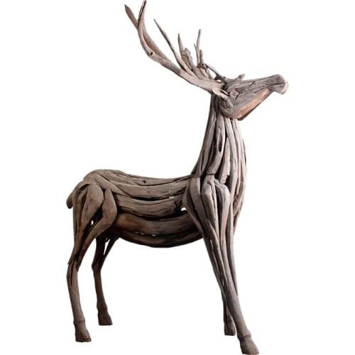 TT Elk Large Wood Carving Ornaments Floor Animal Hotel Lobby B & B Courtyard Landscape Decorations Soft Decoration