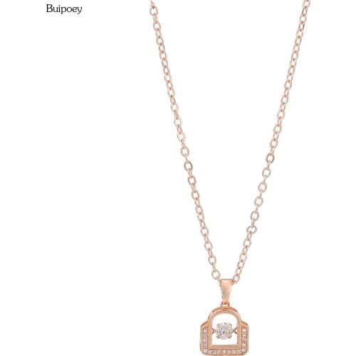 High Quality Korea Rose Gold CZ Handbag Pendant Necklace For Women Crystal Charm Girls Stainless Steel Chain Necklace Gift