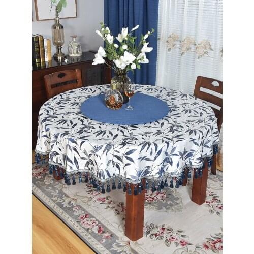 High quality round Printed Tablecloth Nordic Style Rotating Double Deck round Table Tablecloth Fabric Two-Color Elegant Tassels