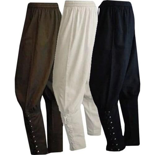 Adult Men Medieval Renaissance Lounge Pirate Horseman Costume Loose Pants Viking Black Brown Navigator Leg Bandage Trouser