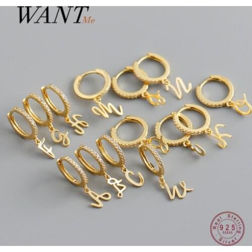 WANTME Genuine 925 Sterling Silver Shiny Zircon Trend Initials Letter Chic Hugging Earrings for Women Party Gothic Jewelry 2021