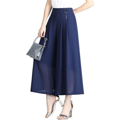 S-6XL Large Size Loose Chiffon Wide Leg Pants Womens Spring Summer New Casual High Waist Culottes Female Temperament Slim Pants