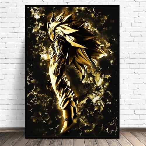 DBZ Goku SSJ3 Gold Anime Art Print Modern Poster Wall Pictures Living Room Decor