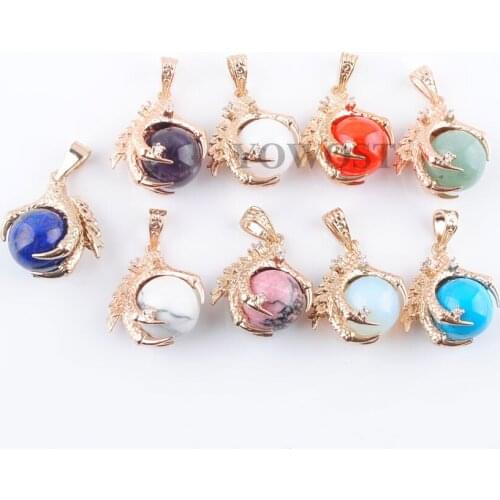 5Pcs/lot Natural Stone Dragon Claw charm pendant Gem Round Ball Dragon Claw Crystal Reiki Chakra Pendants Bead Jewelry QBN308
