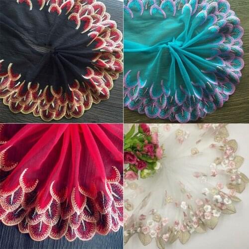 1Yard Black White Blue Red DIY Clothing Accessories Wedding Floral Embroidery Lace Fabrics Curtains Sofa Sewing Lace Trim 20cm