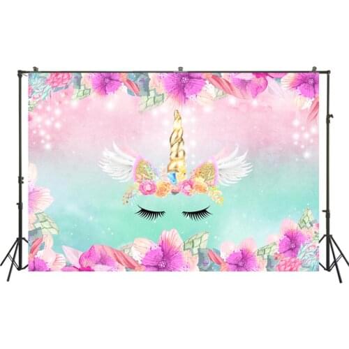 Unicorn Themed Backdrop Girl Princess Birthday Party Banner Gradient Dreamy Glitter Floral Photo Background Poster Table Decors