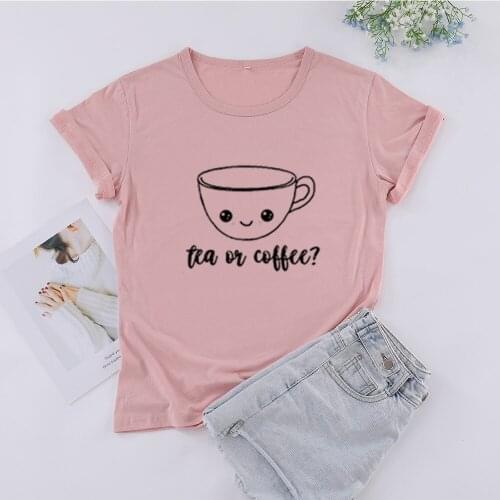 Tea or coffee letter T-shirt 100% cotton short sleeve crewneck funny Choose creative top tees t shirts for women Ladies girls