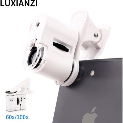 LUXIANZI 60X/100X Mobile Phone Microscope With LED UV Lens Macro Zoom Phone Universal Mobile Magnifying Glass Camera Clip