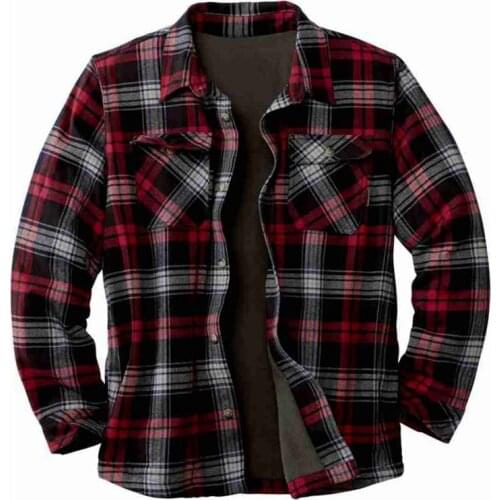 Mens Winter Warm Plaid Shirts Fleece Lined Thick Thermal Shirt Fashion Casual Tops Clothing For Male Turn Down Collar