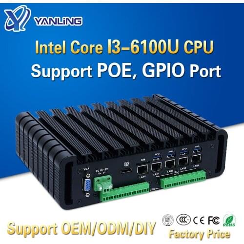 Yanling Latest Industrial Computer Skylake I3-6100U Dual Core 5 Intel Lan X86 Single Board Terminales PC Support GPIO POE Port