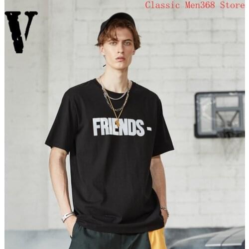 Summer new VLONE short-sleeved male 3M reflective FRIENDS printing classic big V round neck loose T-shirt female tide brand