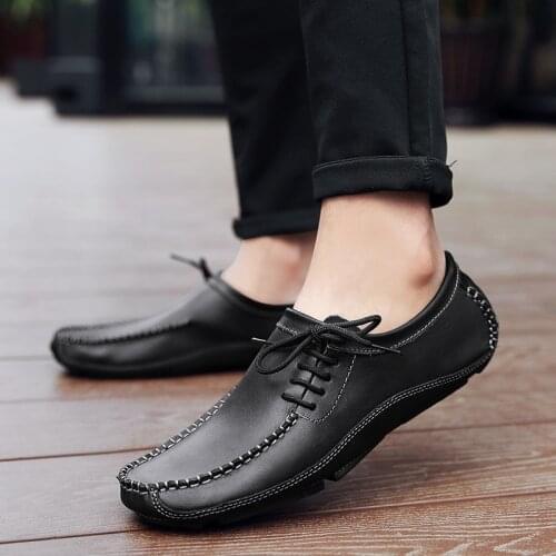 New Men Moccasins Men Shoes Lace up Spring Summer Men Loafers Top Quality Genuine Leather Man Casual Footwear Large Size