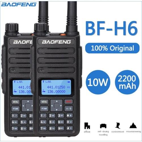 2pcs Baofeng BF-H6 10W Walkie Talkie 10km Ham Radio Transmitter Transreceiver 136-174/400-470MHz Two Way Radio