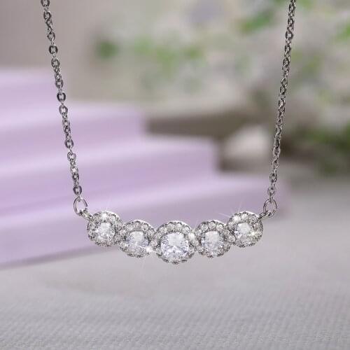 Luxury Female White Crystal Pendant Necklace Charm Silver Color Wedding Necklace For Women Cute Round Zircon Chain Necklace