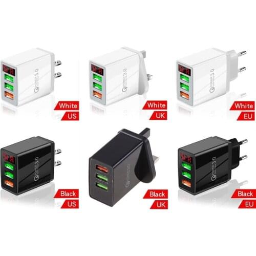 3 USB Phone Charger Quick Charge 3.0 Mobile Phone Charger LED Display EU/US/US