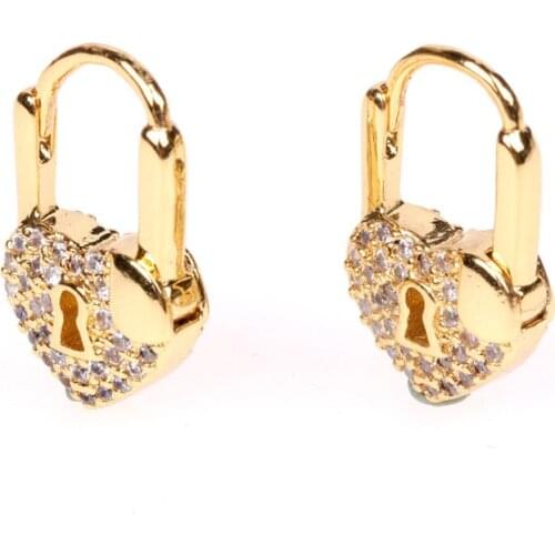 EYIKA Tendy White Zircon Lock Shape Hoop Earrings Personality Design With Sliding Rings pendientes de aro Mature Women Jewelry