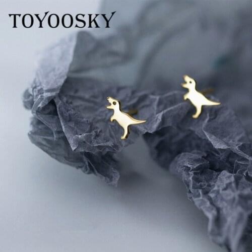 1 Pair 100% 925 Real Sterling Silver Cute Tiny Dinosaur Shape Stud Earrings Gift For Women Girl Fashion Contracted Silver Jewelr