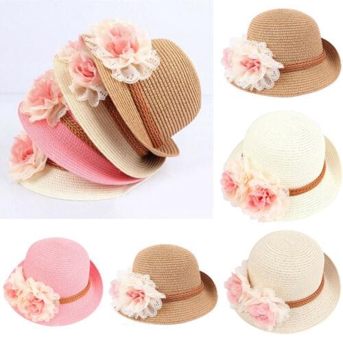 Fashion Baby Girl Solid Flower Summer Holiday Beach Sun Hat Korean straw Hat Children Sun Hat Cool Beach Hat