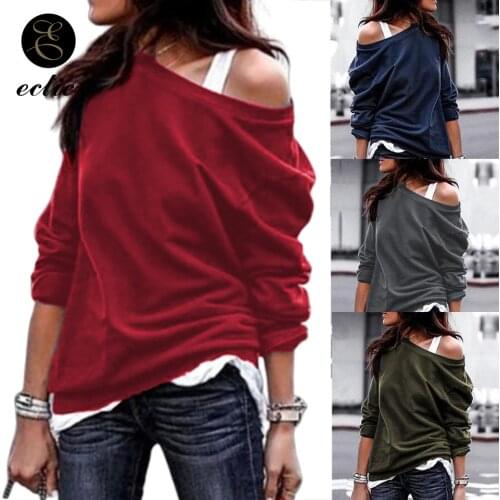 Navy Blue Hoodie Kawaii Fashion Poleron Mujer 2021 Women Ulzzang Long Sleeve Plain Black Hoodie Solid One Shoulder Sweatshirts