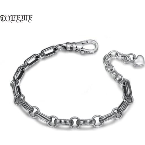100% 925 Silver Chain Bracelet Vintage 925 Stering Bracelet Heart Charm Bracelet Back to School