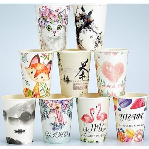 100pcs Christmas Birthday Party Favor Thick Disposable Paper Cup 250ml Coffee Juice Water Drink Cup Home Office Business