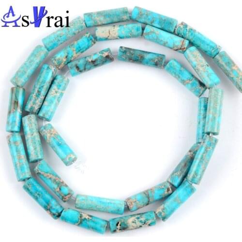 13*4mm Natural Stone Beads Lake Blue Sea Sediment Jaspers Column Loose Spacer Beads For Jewelry Making DIY Bracelet Accessories