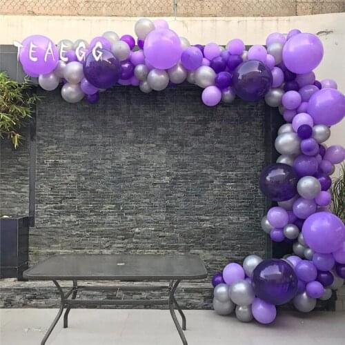 173Pcs Baby Happy Birthday Party Decoratio Balloon Garland Pearl Silver Dark Purple Latex Balloon Arch Kit Wedding Partydecor