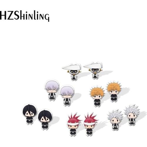 2021 New Anime BLEACH Stud Earring Ichigo Kurosaki Acrylic Resin Earrings Epoxy Handmade Jewelry Gifts Girl