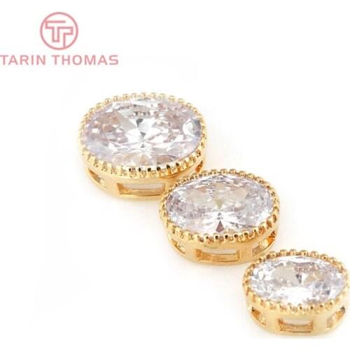 6PCS 4x6MM 5x7MM 6x8MM 24K Champagne Gold Color Brass with Zircon Oval Spacer Beads Bracelet Beads High Quality Accessories