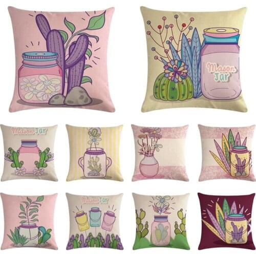 45cm*45cm Pink cartoon glass bottle cactus pattern linen/cotton throw pillow covers couch cushion cover home decorative pillows