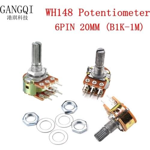 5PCS WH148 6Pin 20mm Potentiometer B1K B5K B10K B20K B50K B100K B500K 1K 5K 10K 20K 50K 100K 500K