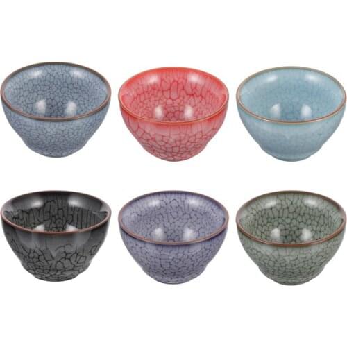 Retro Crackle Glaze Tea Cup 6pcs Price.Ceramic Porcelain Bowl Teacup Teaware Drinkware