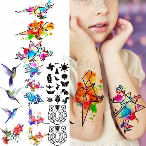 Watercolor Cute Animal Temporary Tattoos For Women Adult Hummingbird Doodle Tiger Realistic Fake Tattoo Body Art Washable Tatoos